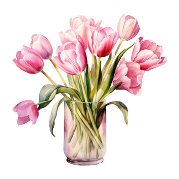 Elegant watercolor artwork capturing the essence of spring through tulips