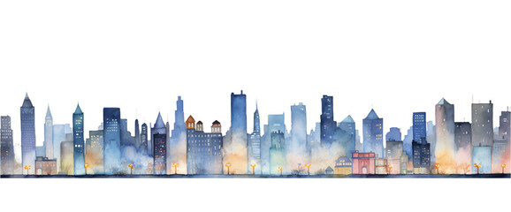 The city skyline comes to life in this abstract watercolor panorama