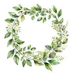 Botanical Wreath of Green Leaves in Watercolor Style - Perfect for Wedding Invitations, Posters, and More
