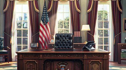 Secretary desk of the office of the president of the United States of America presidential room Generative AI Illustration