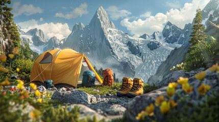 Pristine Camping Site by Mountain Lake