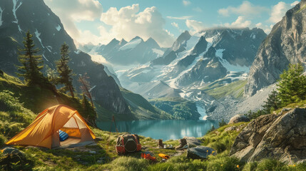 Pristine Camping Site by Mountain Lake