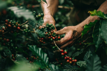 Harvesting Ripe Coffee Beans