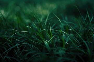 Close-Up Blurred Dark Green Grass Background. Beautiful Meadow View with Fresh Spring and Summer Nature Plants