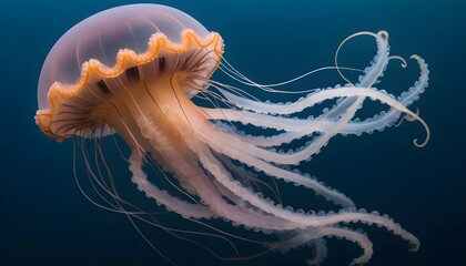 A Jellyfish With Tentacles That Dance With The Cur - obrazy, fototapety, plakaty