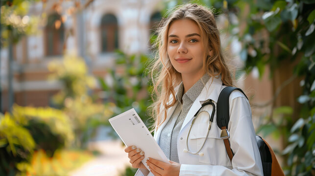 Female Doctor With Stethoscope and Holding Notes In Hospital