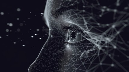 Female face made of polygonal lines and dots