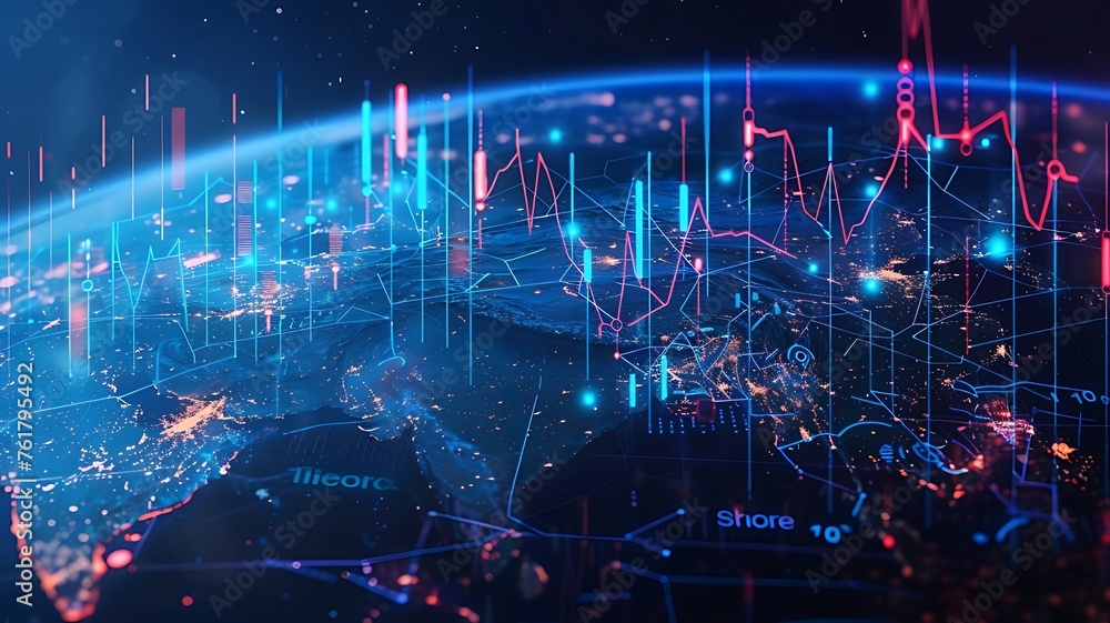 Poster global financial stock market data graph on technology abstract background.