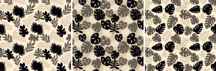 Elegant Tropical Leaves Monochrome Pattern