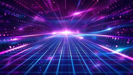 Fototapeta premium Retro Sci-Fi Background Futuristic landscape of the 80s. Digital Cyber Surface. Suitable for design in the style of the 1980`s. Retro 80’S Futuristic line background - Generative AI