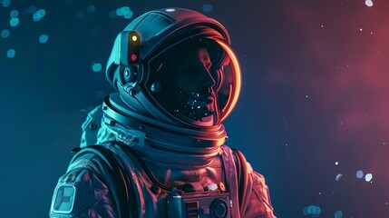 a man in a space suit and stars in the sky behind him