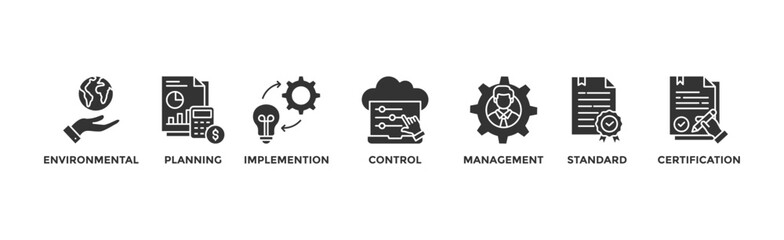 ISO 14001 banner web icon vector illustration concept with icon of environmental, planning, control, management, standard and certification
