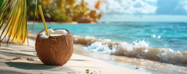 Tropical beach escape with coconut cocktail