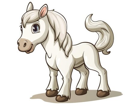 Whimsical Cartoon Horse - Fun and Playful Farm Animal with White Hoof in Isolated Setting with Farm Signs