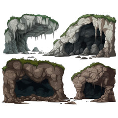 2D vector cave white background .