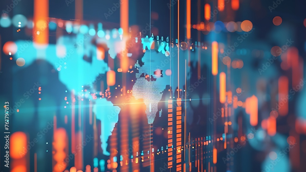 Poster digital stock market graph chart. stock market chart with dynamic lines and glowing numbers technolo