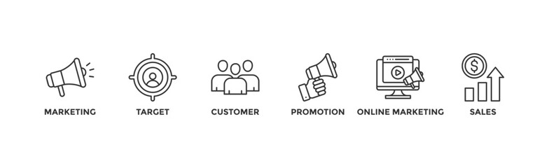 Advertising banner web icon vector illustration concept with icon of marketing, target, customer, promotion, online marketing, and sales	