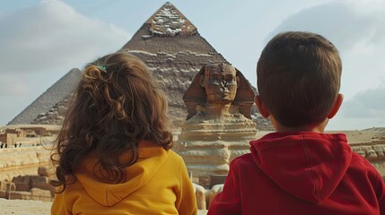Whispers of Antiquity: Children Beholding Egypt&rsquo;s Sphinx and Pyramids