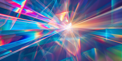 Prism light reflection banner . Glowing bright rays and colorful light effects background.