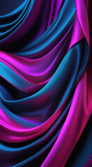 Abstract vertical background. Multi-colored silk fabric, curves of fabric. AI generative.