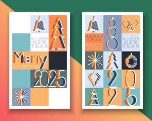 Christmas, New Year Invitation Card poster flyer Layout with Holidays Decoration 3d cube style