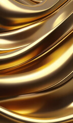 Abstract vertical background. Gold liquid metal, bends of gold metal. AI generative.