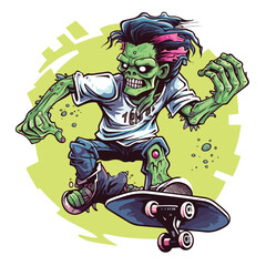 Frankenstein holding brain and freestyle with skate