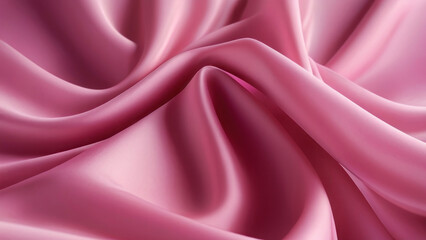 Abstract horizontal background. Pink silk fabric, curves of shiny fabric. AI generative.