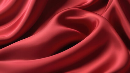 Abstract horizontal background. Red silk fabric. AI generative.