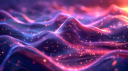 Holographic Neon Fluid Waves Dark Background, abstract background with waves, Generative AI