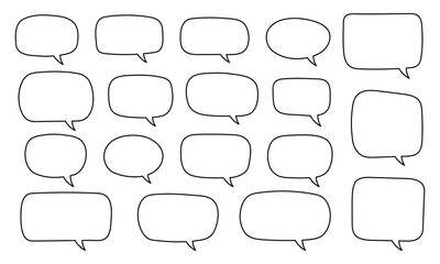 Obraz premium Set of hand drawn line speech bubbles in rectangular shape. Speech balloon, chat bubble art vector line speech bubbles for apps and websites.