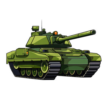 green tank vector 2D cartoon style, white background