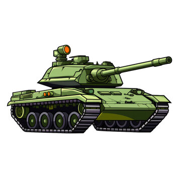 green tank vector 2D cartoon style, white background