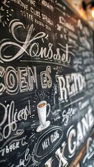 Vertical AI illustration detailed chalkboard menu in coffee shop. Business concept.