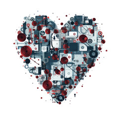 Heart made up of scraps of robot wood. 2D vector. White background.