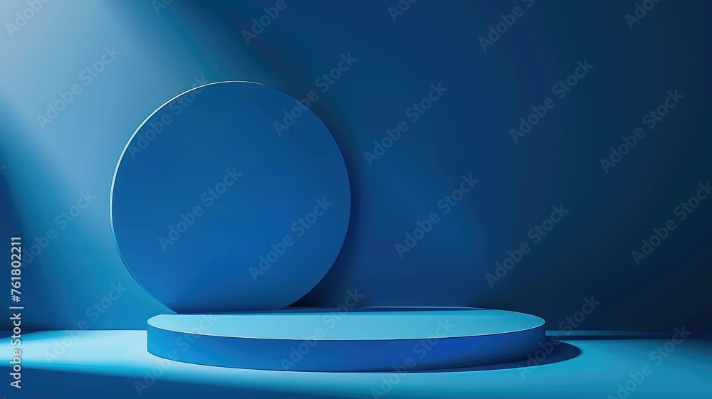 Poster blue circular stage with a background in shades - this image showcases a circular stage with a minim