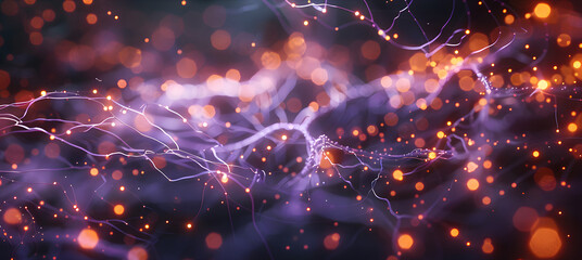 Close up active nerve cells. Human brain stimulation or activity with neurons, level of mind, intellectual achievements, possibility of people's intelligence, development of mental abilities concept - obrazy, fototapety, plakaty