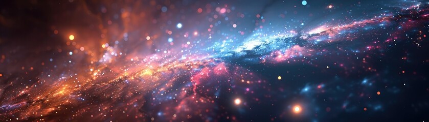 Galactic space panorama with colorful stars - Majestic panoramic view of the galaxy filled with vibrant colors and glittering stars, showcasing the vastness of space