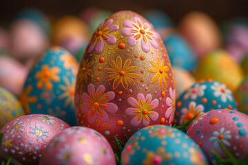 Fototapeta na wymiar Intricately Decorated Easter Eggs Close-Up
