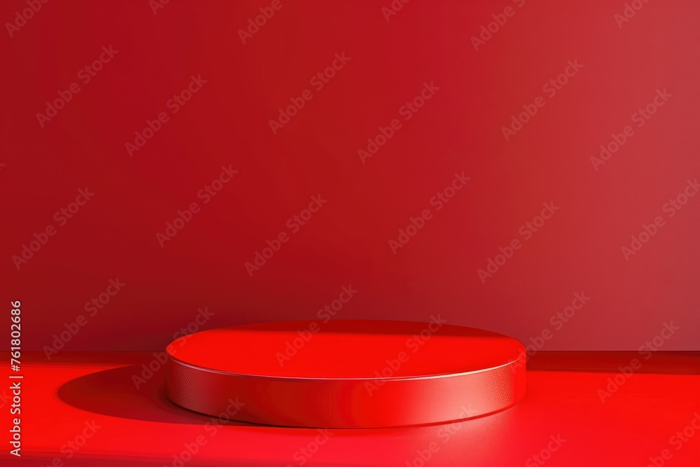 Poster minimalistic red podium on a red background - a simple yet captivating image showcasing a red podium