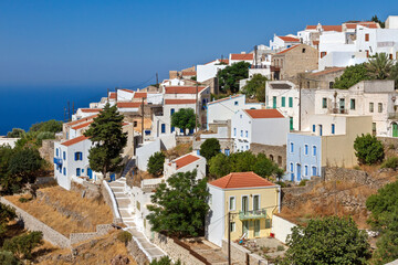 Morning panoramic view of Nikia village, a beautiful, traditional village in Nisyros island, in Dodecanese islands, Greece, Europe.