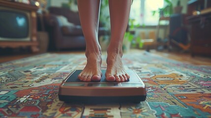 Feet on scales to measure body weight.
