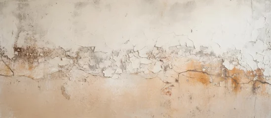 Fotobehang A close up photograph showcasing a white wall with distinctive brown stains resembling abstract art, creating a visual arts piece inspired by natural elements like soil and water © AkuAku