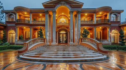 Grand Mansion With Staircase - obrazy, fototapety, plakaty