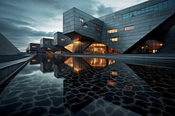 Contemporary Modern building with pool water. Travel city. Generate Ai