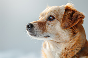 Closeup of a brown dog on a grey background