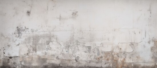 A close up of a white wall in the city, covered in stains. The urban design contrasts with the skyline, creating a monochrome landscape with a haze on the horizon - obrazy, fototapety, plakaty