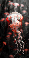 An exotic jellyfish floating through the depths of the ocean, beautiful and poisonous - 761804409