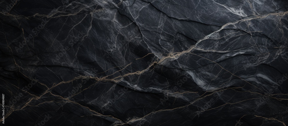Poster a close up of a black marble texture mimicking the intricate patterns of frost on a freezing winter 