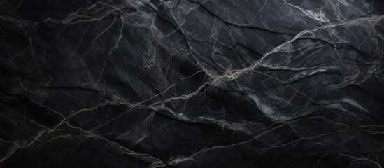 A close up of a black marble texture mimicking the intricate patterns of frost on a freezing winter landscape - obrazy, fototapety, plakaty